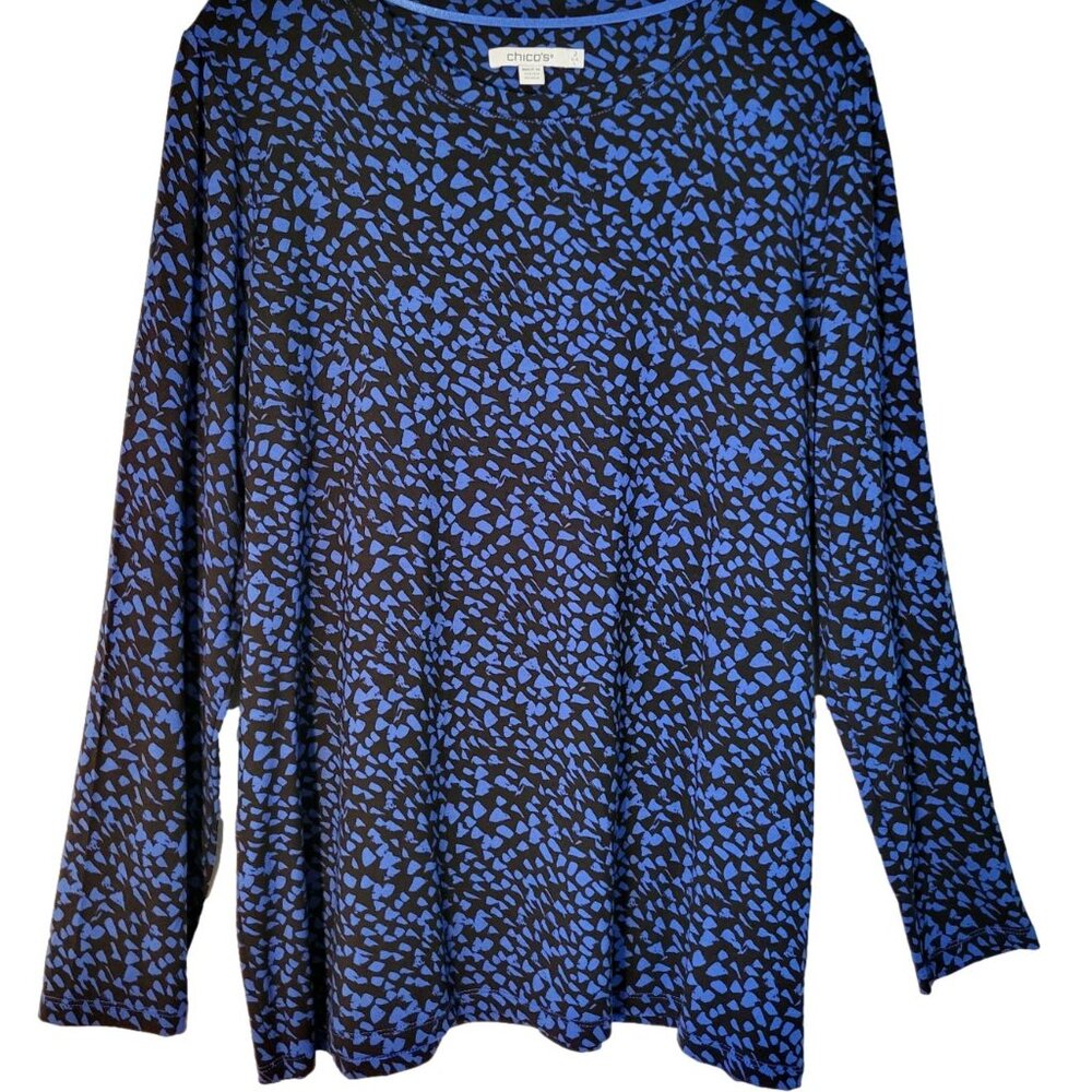 Chico's Top Blue Black Stretch Knit Size 2 Large New